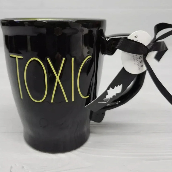 Rae Dunn TOXIC Mug (Shiny Black/Green Letters & Interior) - Picture 1 of 4